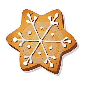 Christmas gingerbread cookie in shape of star isolated on white background.