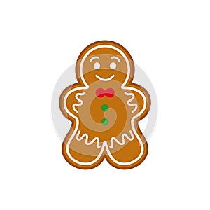 Christmas gingerbread cookie on white isolated background. Vector illustration