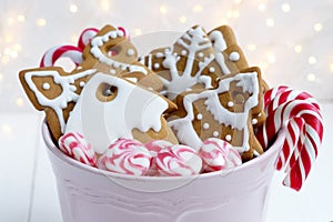 Christmas gingerbread cookies with candy canes. Christmas sweets