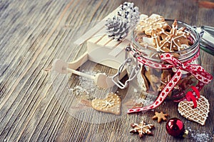 Christmas gingerbread cookies, festive rustic table decoration