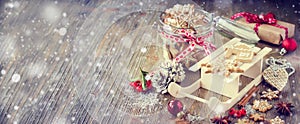 Christmas gingerbread cookies, festive rustic table decoration