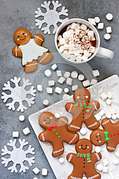 Christmas gingerbread cookies and  hot chocolate