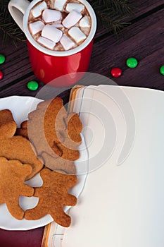 Christmas gingerbread cookies, hot chocolate