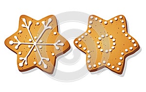 Christmas gingerbread cookies in shape of star isolated on white background.