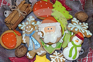 Christmas Gingerbread Cookies on a Wooden Background .Christmas Food