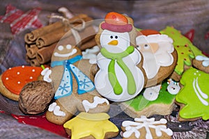 Christmas Gingerbread Cookies on a Wooden Background .Christmas Food