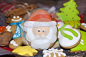 Christmas Gingerbread Cookies on a Wooden Background .Christmas Food