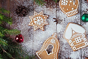 Christmas gingerbread cookies on wooden boards