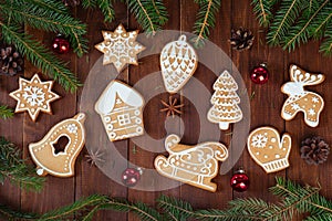 Christmas gingerbread cookies on wooden boards
