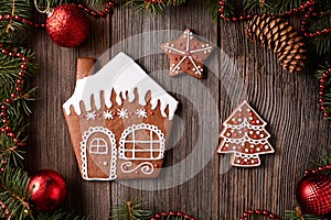 Christmas gingerbread home cookies fur tree and