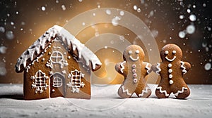 Christmas gingerbread house with funny gingerbreads