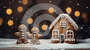 Christmas gingerbread house with funny gingerbreads
