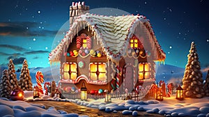 Christmas gingerbread house with garlands