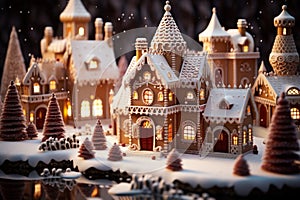 Christmas gingerbread house Magical fairy tale castle in snowy winter of sugary dreams