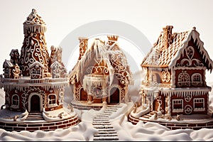 Christmas gingerbread house Magical fairy tale castle in snowy winter of sugary dreams