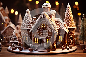 Christmas gingerbread house Magical fairy tale castle in snowy winter of sugary dreams