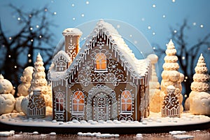 Christmas gingerbread house Magical fairy tale castle in snowy winter of sugary dreams