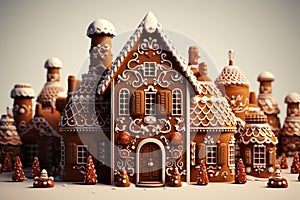 Christmas gingerbread house Magical fairy tale castle in snowy winter of sugary dreams