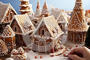 Christmas gingerbread house Magical fairy tale castle in snowy winter of sugary dreams