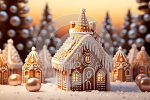 Christmas gingerbread house Magical fairy tale castle in snowy winter of sugary dreams