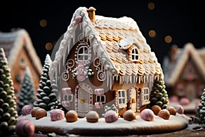 Christmas gingerbread house Magical fairy tale castle in snowy winter of sugary dreams