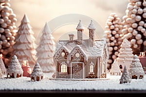 Christmas gingerbread house Magical fairy tale castle in snowy winter of sugary dreams