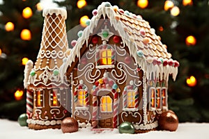 Christmas gingerbread house Magical fairy tale castle in snowy winter of sugary dreams