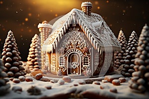 Christmas gingerbread house Magical fairy tale castle in snowy winter of sugary dreams