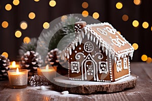 Christmas Gingerbread House on the Table