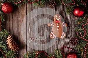 Christmas gingerbread man cookie composition in