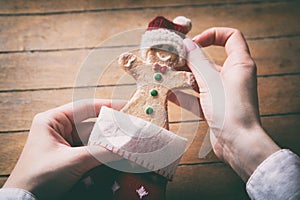 Christmas gingerbread man cookie in sock