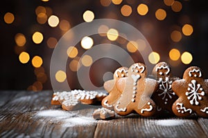 Christmas gingerbread man and gingerbread cookie. Gingerbread cookies against a background of festive golden bokeh.Christmas