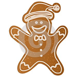 Christmas Gingerbread Man Santa Hat Cartoon Illustration Vector