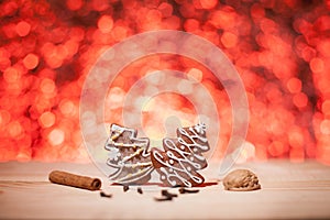 Christmas gingerbread with red blurred background