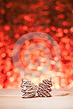 Christmas gingerbread with red blurred background