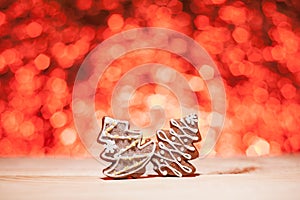 Christmas gingerbread with red blurred background