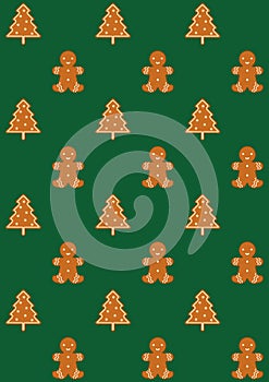 Christmas  gingerbread seamless pattern.  Winter holiday vector background