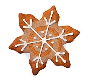 Christmas Gingerbread Snowflake Cookie Isolated on White Background