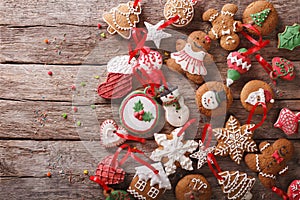 Christmas gingerbread on wooden background closeup horizontal to