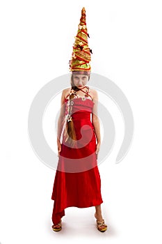 Christmas girl in a carnival red dress