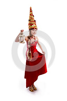 Christmas girl in a carnival red dress