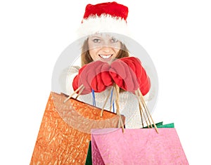 Christmas girl carrying shopping bags