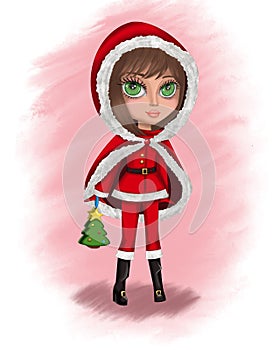Christmas girl character in a christmas costume.