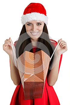 Christmas Girl with Open Shopping Bag