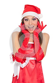 Christmas girl in red santa hat