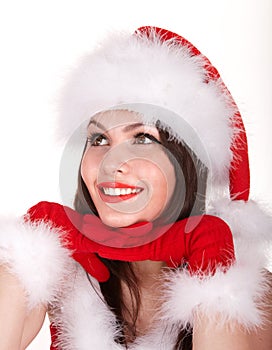 Christmas girl in santa hat.