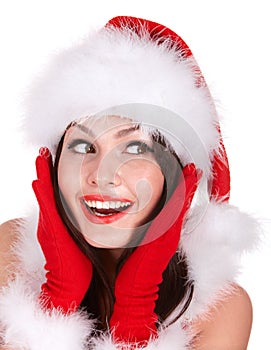 Christmas girl in santa hat.
