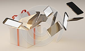 Christmas git box with mobile phones surprise 3d rendering