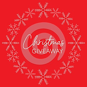 Christmas giveaway banner for online contest with prize. Social media template with white snowflake garland on the red background