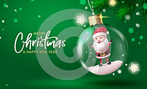 Christmas glass ball vector design. Merry christmas and happy new year greeting text